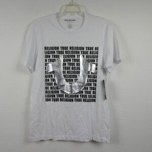 True Religion T-Shirt Men's Size S White Horseshoe Spell Out Logo Cotton